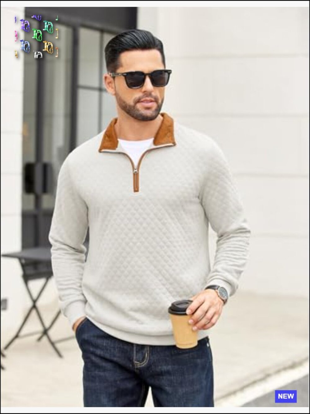 Mock Neck Quarter Zip Quilted Sweatshirt Long Sleeve Pullover Regular Fit - Picture 3 of 7
